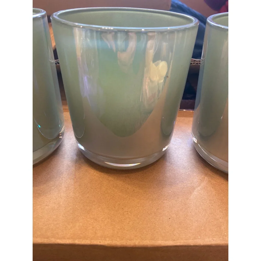 Makesy Aura Vessel 12oz Iridescent Sage Green‎ Glass Candle Jars Set of 4 27837